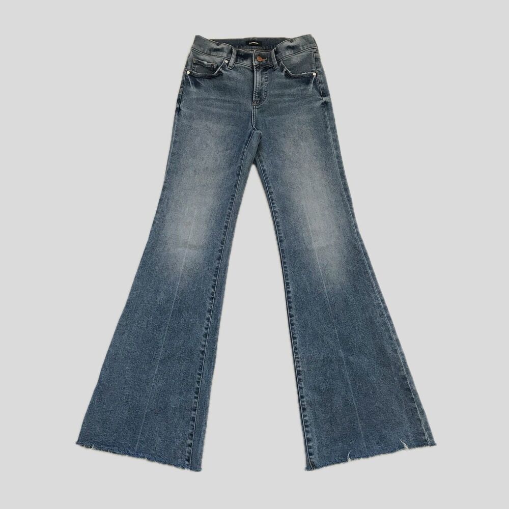 Express Blue Stone Wash Mid Rise 70s Flared Denim Jeans Womens 0